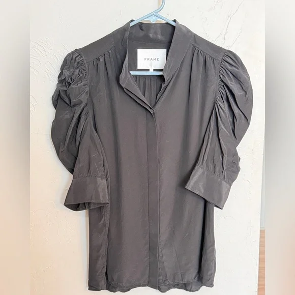 FRAME Woman’s Gillian Puff Sleeve Silk Blouse. Size L. 100% silk - Picture 15 of 16